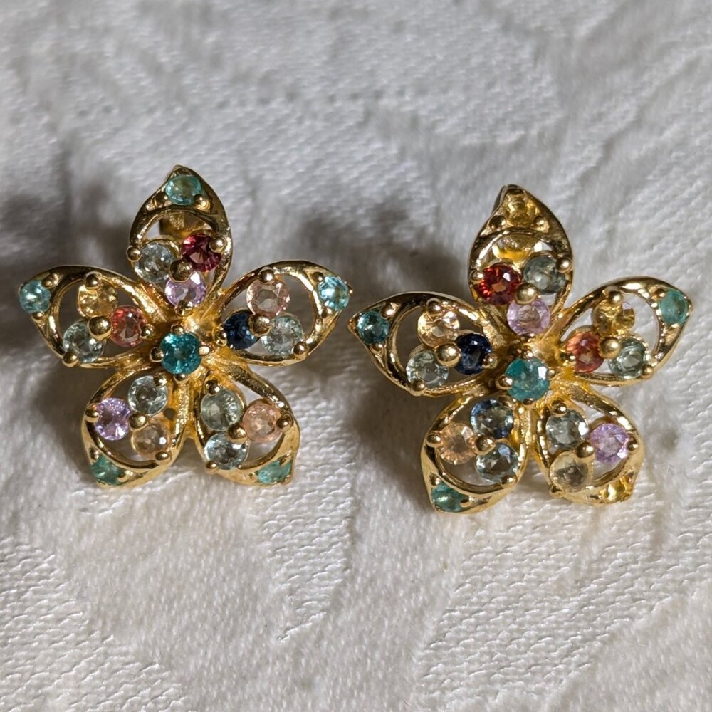 Earrings Dainty multi Gemstone Earring in Sterling Silver